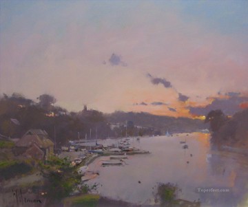 Puesta de sol sobre el paisaje marino abstracto de Yealm Noss Mayo Pinturas al óleo